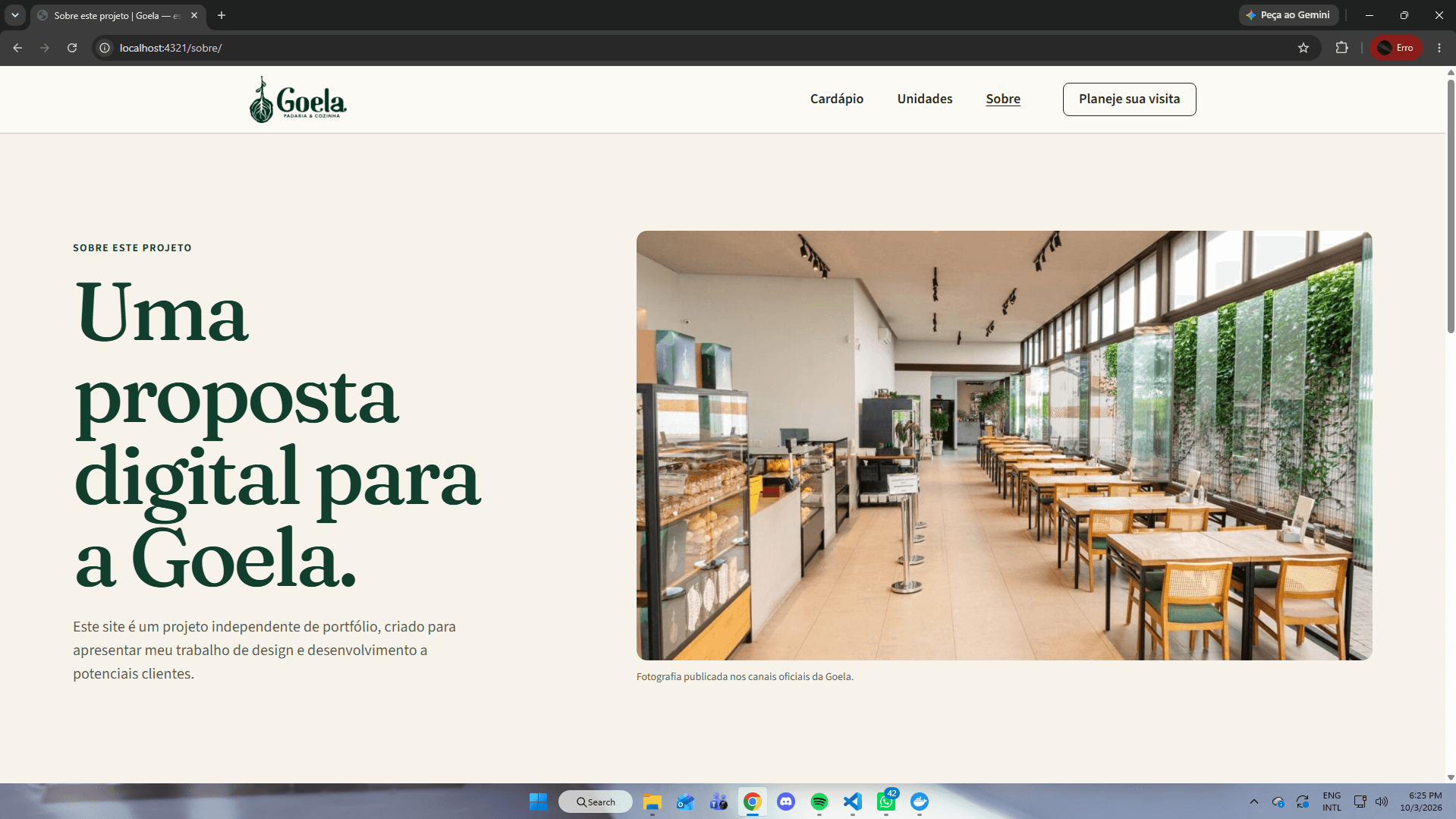 Página Sobre do estudo independente de presença digital da Goela